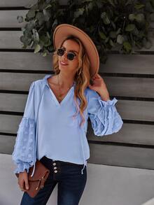 SHEIN LUNE Blusa de lunares ribete fruncido - Celeste - Ver 4