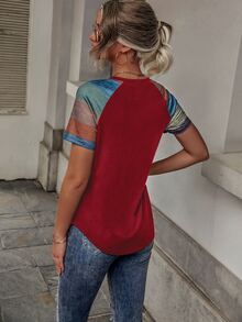 EMERY ROSE Damskie T-shirty Kieszeń Kolorowe bloki Casual - Wielokolorowe - Zobacz 2