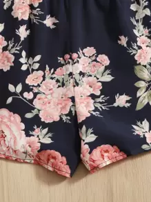 SHEIN Young Girl Toddler Girls Floral Print Bow Front Halter Romper - Multicolor - View 4