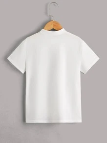 SHEIN Leap Crew Tween Boy 2pcs Solid Half Button Polo Shirt - Black and White - View 2