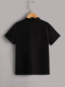 SHEIN Leap Crew Tween Boy 2pcs Solid Half Button Polo Shirt - Black and White - View 5