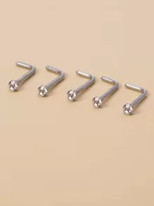 5入組/套方晶鋯石裝飾鼻釘中性不銹鋼水晶龐克穿孔-A時尚身體鏈禮品適用於任何場合 - 銀色 - 查看 1