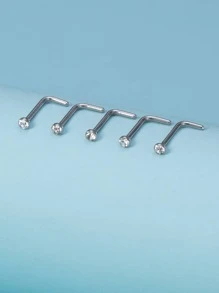 5入組/套方晶鋯石裝飾鼻釘中性不銹鋼水晶龐克穿孔-A時尚身體鏈禮品適用於任何場合 - 銀色 - 查看 4
