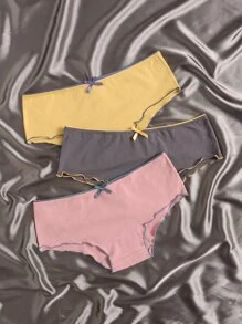 3件蝴蝶結細節木耳邊內褲 - 彩色 - 查看 1