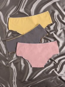 3件蝴蝶結細節木耳邊內褲 - 彩色 - 查看 2
