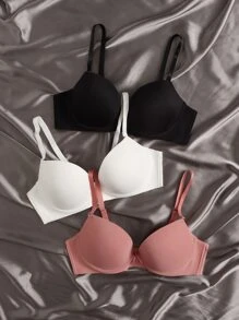 Women's Casual Plain Padded Underwire Bras 3 Packs - Multicolor - View 1