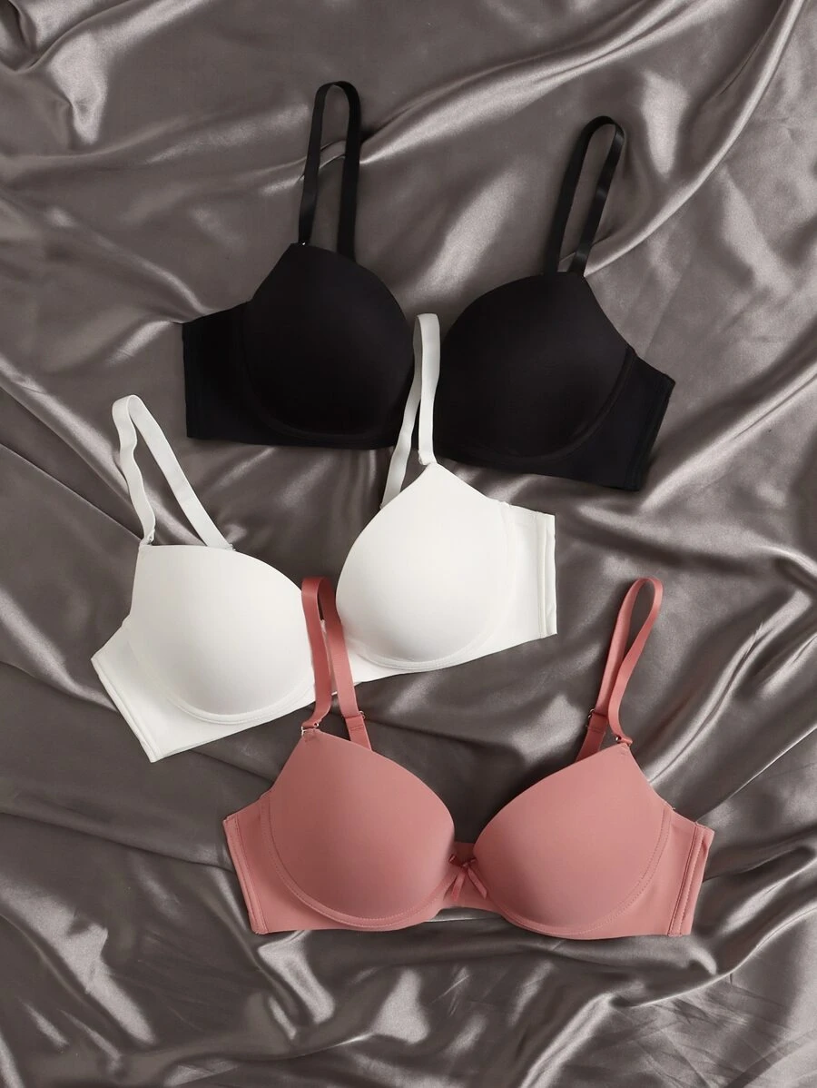Women's Casual Plain Padded Underwire Bras 3 Packs - Multicolor - View 1