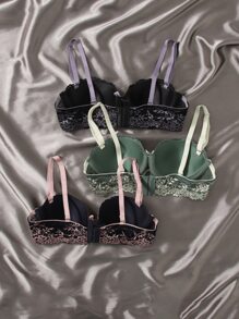 EmpressEnvy 3入組花卉樣式無縫鋼圈內衣