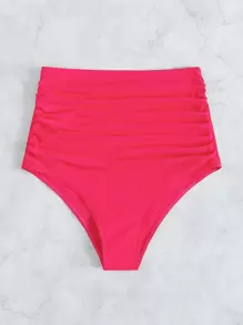 Ruched High Waisted Bikini Bottom, For Summer Beach Vacation - Watermelon Pink - View 1