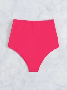 Ruched High Waisted Bikini Bottom, For Summer Beach Vacation - Watermelon Pink - View 2