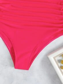 Ruched High Waisted Bikini Bottom, For Summer Beach Vacation - Watermelon Pink - View 4
