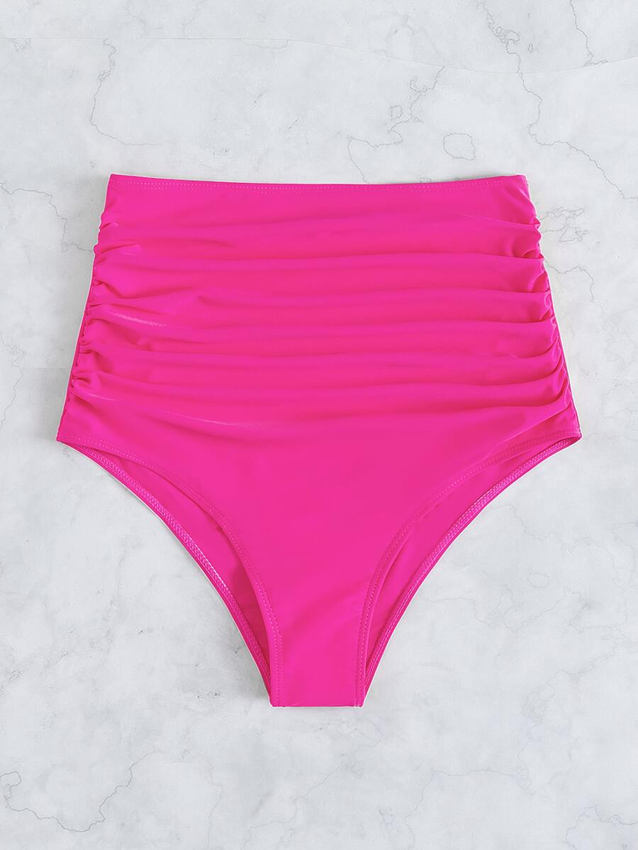 SHEIN Swim Summer Beach Ruched High Waist Bikini Bottom