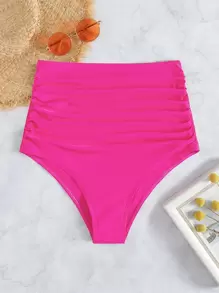 SHEIN Swim Summer Beach Ruched High Waist Bikini Bottom