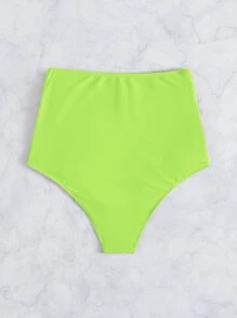Ruched High Waisted Bikini Bottom, For Summer Beach Vacation - Lime Green - View 2