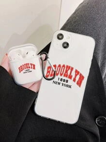 2pcs Set: Letter Print Earphone Case & Matching Phone Case, Compatible With AirPod1/2 And - Multicolor - View 1