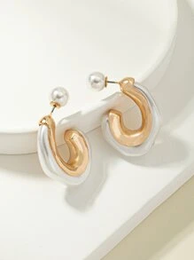 Hoa tai đính ngọc trai trang trí hai tông màu giả ngọc trai - Vàng - Xem 2