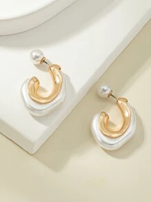 Hoa tai đính ngọc trai trang trí hai tông màu giả ngọc trai - Vàng - Xem 3