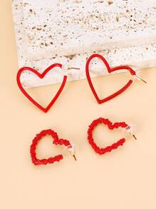 2 pares Pendientes de aro abierto con diseño de corazón - Rojo - Ver 1