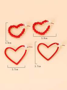 2 pares Pendientes de aro abierto con diseño de corazón - Rojo - Ver 3