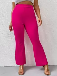 SHEIN Unity Plus Solid Flare Leg Trousers - Hot Pink - View 1