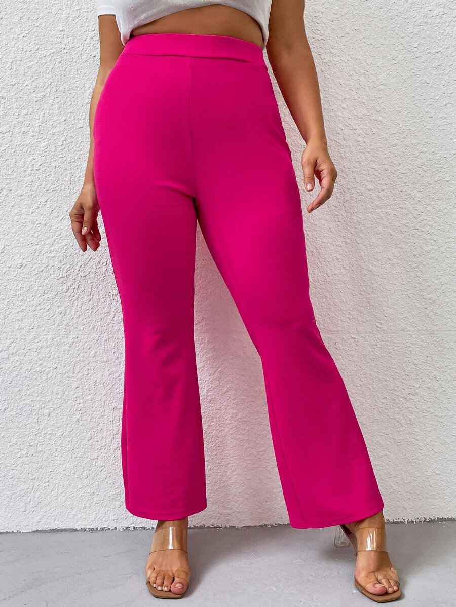 SHEIN Unity Plus Solid Flare Leg Trousers - Hot Pink - View 1