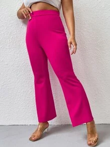 SHEIN Unity Plus Solid Flare Leg Trousers - Hot Pink - View 4
