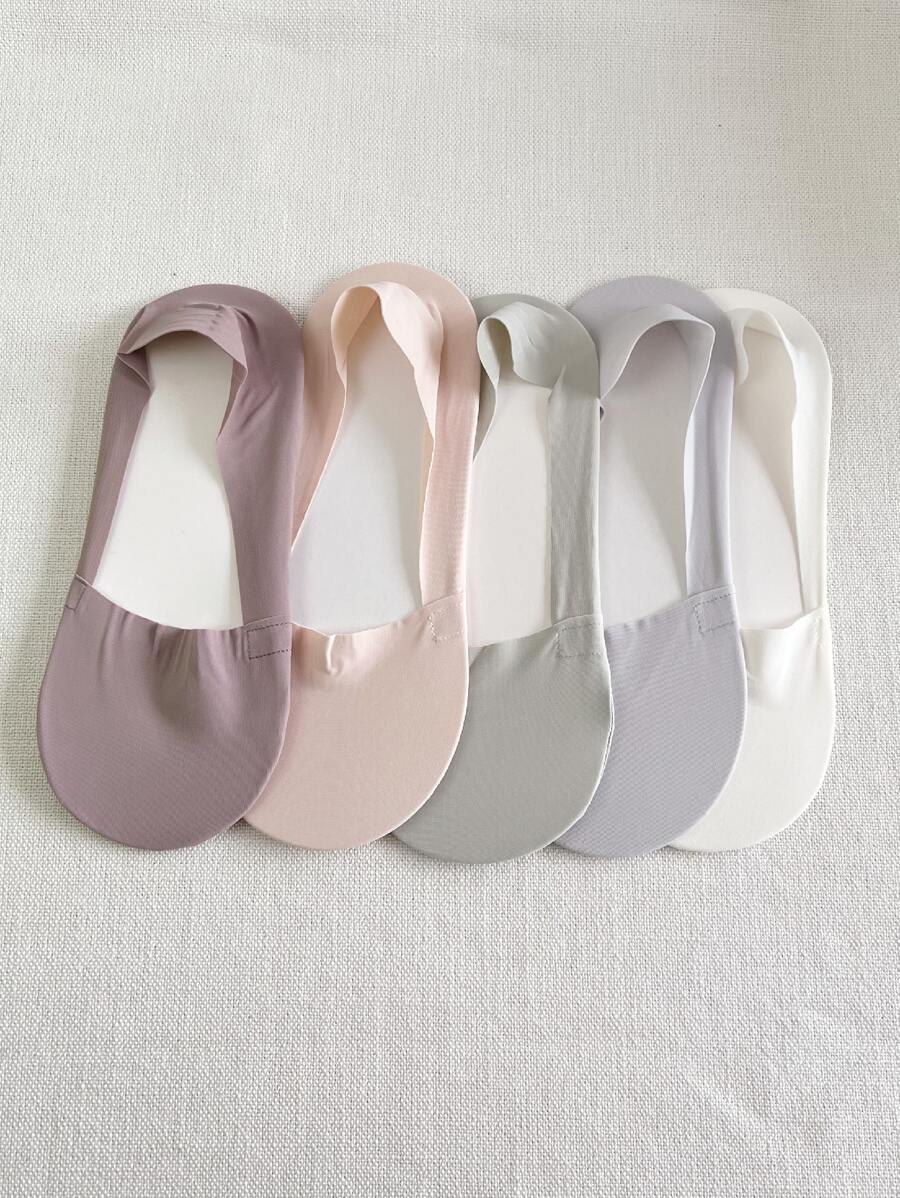 5 Đôi Tất Thuyền Nữ Màu Trơn Với Thiết Kế Chống Trơn Trượt Và Vô Hình - Nhiều màu - Xem 1