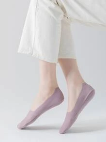 5 Đôi Tất Thuyền Nữ Màu Trơn Với Thiết Kế Chống Trơn Trượt Và Vô Hình - Nhiều màu - Xem 2