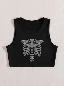 SHEIN Unity Skeleton Print Tank Top - Black - View 3