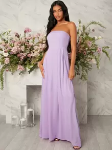SHEIN Belle Zipper Back Tube Chiffon Bridesmaid Dress - Lilac Purple - View 1