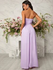 SHEIN Belle Zipper Back Tube Chiffon Bridesmaid Dress - Lilac Purple - View 2