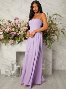 SHEIN Belle Zipper Back Tube Chiffon Bridesmaid Dress - Lilac Purple - View 5