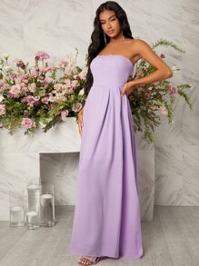 SHEIN Belle Zipper Back Tube Chiffon Bridesmaid Dress - Lilac Purple - View 6
