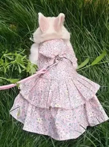 2 piezas con estampado floral conejo Correa & Conjunto de vestido - Multicolor - Ver 3