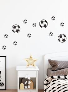 1pc Self-Adhesive PVC Wall Sticker, Creative Kids Soccer Print Waterproof Wall Decal For Bedroom, Stickers, Wall Decal, Vinyl Decal For Home Decorations, Spring Decoration Items Refresh Your Home, Festival Decoration Stickers Gifts Birthday Graduation - Black - View 1