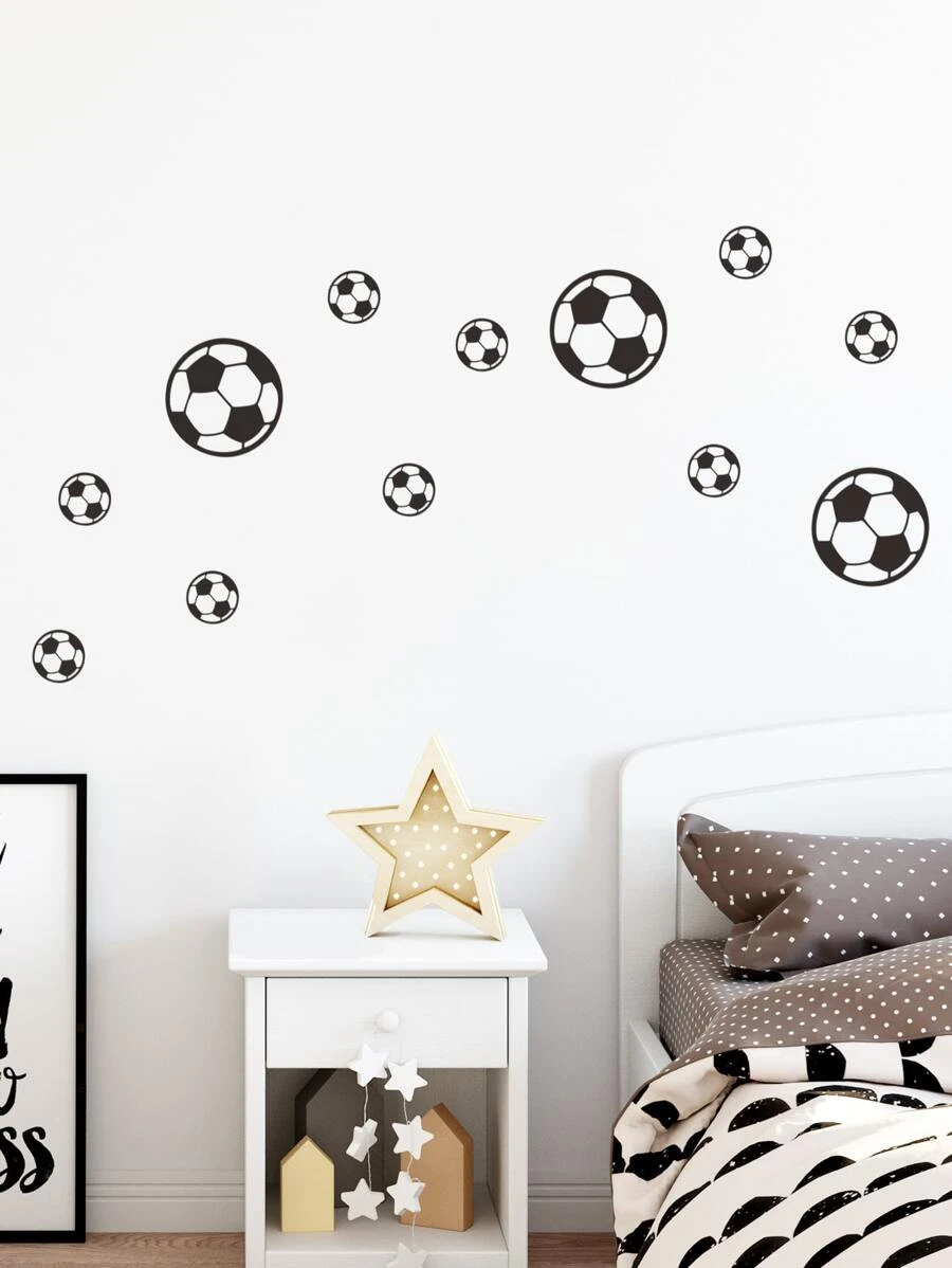 1pc Self-Adhesive PVC Wall Sticker, Creative Kids Soccer Print Waterproof Wall Decal For Bedroom, Stickers, Wall Decal, Vinyl Decal For Home Decorations, Spring Decoration Items Refresh Your Home, Festival Decoration Stickers Gifts Birthday Graduation - Black - View 1