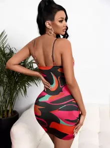 SHEIN SXY Color Block Cut Out Lace Up Front Bodycon Dress - Multicolor - View 2