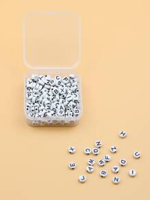 4x7mm Acrylic Flat Round & White Base & Black Letter A~Z Mixed Letter Alphabet Diy Beads, 200pcs/Box, 500pcs/Pack - Black - View 2