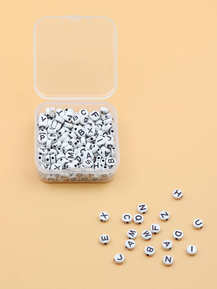 4x7mm Acrylic Flat Round & White Base & Black Letter A~Z Mixed Letter Alphabet Diy Beads, 200pcs/Box, 500pcs/Pack