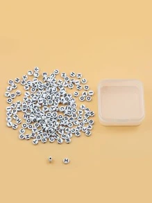 4x7mm Acrylic Flat Round & White Base & Black Letter A~Z Mixed Letter Alphabet Diy Beads, 200pcs/Box, 500pcs/Pack - Black - View 3