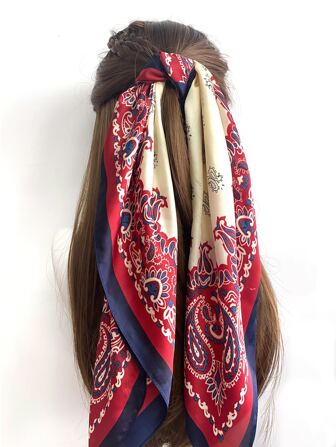 1 件 27.56 英寸女士佩斯利花朵图案印花仿丝围巾头带，适合节日、休闲日常穿着和节日礼物