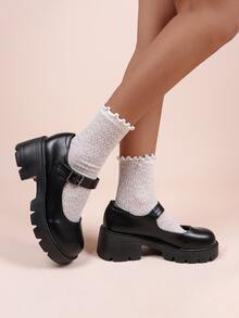 Buckle Decor Platform Mary Jane Shoes - Black - View 2