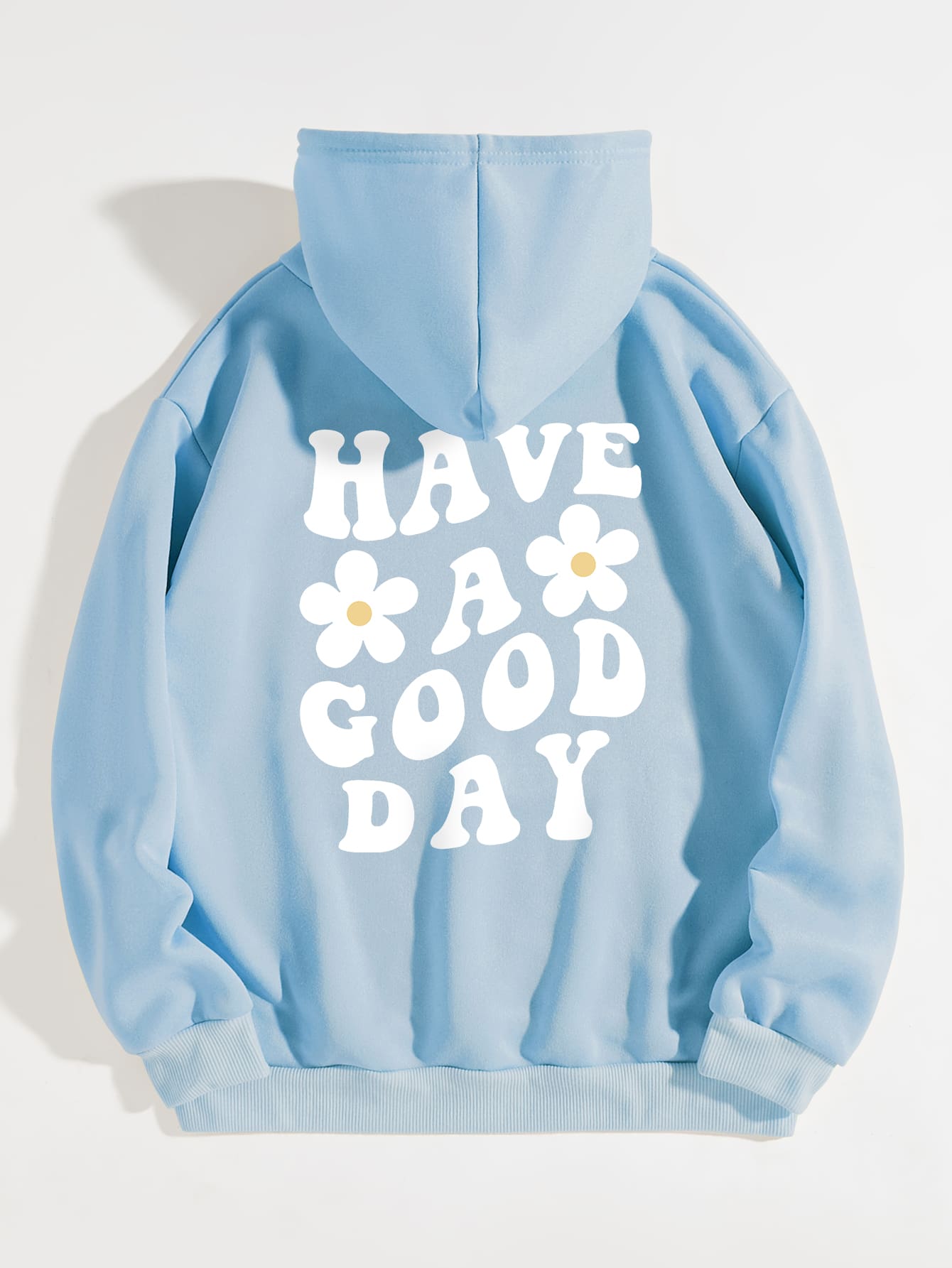 SHEIN EZwear Floral & Slogan Graphic Drawstring Thermal Lined Hoodie - Baby Blue - View 1