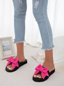 Women's Fashionable Plastic Slippers With Bowknot Decoration And Thick Sole - Hot Pink - View 4