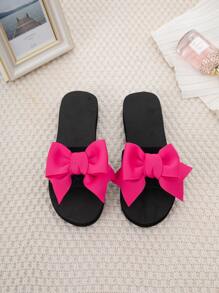 Women's Fashionable Plastic Slippers With Bowknot Decoration And Thick Sole - Hot Pink - View 5