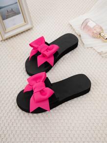 Women's Fashionable Plastic Slippers With Bowknot Decoration And Thick Sole - Hot Pink - View 6