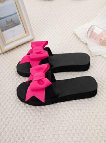 Women's Fashionable Plastic Slippers With Bowknot Decoration And Thick Sole - Hot Pink - View 7