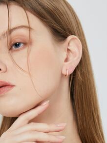 Charm-In 1入組方晶鋯石裝飾圓耳環銅首飾類 - 金黃色 - 查看 2