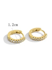 Charm-In 1入組方晶鋯石裝飾圓耳環銅首飾類 - 金黃色 - 查看 3