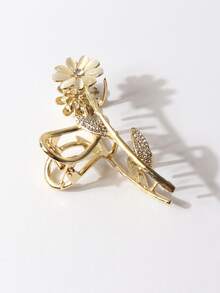 Garra de pelo con diseño de diamante de imitación con diseño de flor - Dorado - Ver 2
